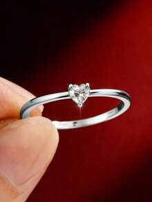 1Pc Simple Mini Heart Design Zirconia Rings For Women, 18K Gold Plated Open Ring, Engagement Wedding Ring, Valentine's Day Gift, Valentines,Mom,Mother,Mother's Day,Gift - Warna-warni-2 - View 12