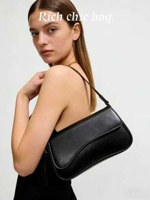 Womens Retro Classic PU Leather Shoulder Crossbody Bag For Women Flap Saddle Messenger Bag Chic Casual Purse - 黑色 - 查看 2