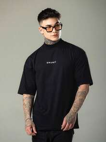 Kit Of 2 DMUNIZ Oversized Streetwear T-Shirts And Tank Tops With High Neck And Chest Print - Silent Luxury - 黑色T卹/黑色背心 - 查看 6