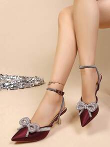 Tacones de boda con lazo de strass para mujer, tacones de gatito - Burdeos - Ver 3