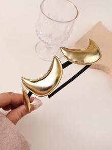 1pc Gold Crescent Moon Headband, Minimalist & Versatile Fashion Hair Accessory For Women - Multicolor - View 3