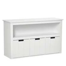 HOMCOM Aparador de Salón con 3 Cajones Extraíbles y Estantes Abiertos para Libros Juguetes Armario Auxiliar de Almacenamiento para Dormitorio Cocina 102x33x61,5 cm Blanco - Blanco - Ver 6