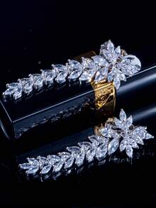 1 Pair Long Leaf Dangle Drop Clip On Earrings, Bridal Wedding Zirconia Crystal Silver Plated Cubic Zirconia Jewelry Accessories For Brides, Banquet, Party, Pageant, Prom, Women, Ladies, Bridesmaids Gifts - 1 Pair Clip On Earrings - View 9