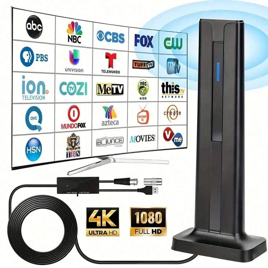 Indoor TV Antenna With 360° Reception, Long-Range, TV Channel Signal Reception, Suitable For HD Smart TVs (4K 1080P), Powerful Magnetic Base, Easy To Install - Black - View 1