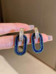 1件优雅浪漫的椭圆形立方氧化锆耳环，女士派对、订婚礼物 - 寶藍色 - 查看 4