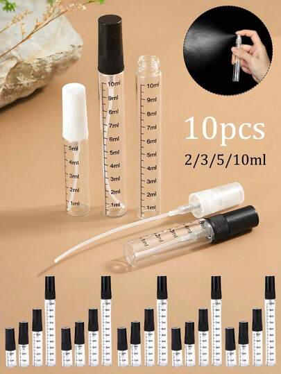 10 قطعة زجاجات رذاذ عطر زجاجية صغيرة بسعة 3/10 مل - صغيرة، مع قمع، شفافة، قابلة لإعادة التعبئة لرذاذ العطر للسفر مع درجات لسهولة العرض، مثالية لحقائب اليد والعطور وعينات المستحضرات التجميلية | مانعة للتسرب، موزع زيوت أساسية محمول برشاش ناعم | ضروريات العودة إلى المدرسة، مناسبة للسفر والتخييم والخروجات، ضرورية للموضة