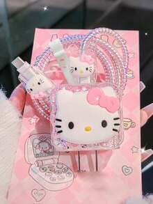 SANRIO Hello Kitty DIY Cable Protector, Data Cable Organizer, Marker To Prevent Mistaken Grab - High Quality, Compatible With IPhone 17 16 15 14 13 12 11, 20W Charger Adapter - Multicolor - View 1