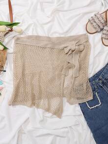 1pc Women's Solid Color Knitted Hollow Lightweight Decorative Versatile Sunscreen Casual Party Street Style Shawl, Skirt, Beach Dress, Suitable For Spring, Summer, Autumn - Multicolor - View 5