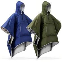 Thermal Poncho Wearable Hooded Blanket Winter Poncho Wearable Sleeping Bag Water Resistant Windproof For Men Women - Xanh lục hải quân 2 - Xem 4