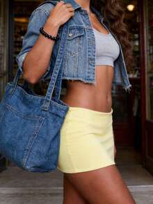 Women's Y2k Stretchy Pencil Skirt Elastic Waist Low Rise A Line Boycon Mini Skirt Summer Casual Going Out Skirt Aesthetic Streetwear - 黃色 - 查看 2