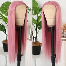 13x4 Free Part Mint Green Long Straight Lace Front Wigs Glueless Long Silky Straight Wigs Pre Plucked HD Lace 180% Density Light Green Wig Soft Free Part Wear And Go Lace Front Wigs For Fashion Women Party & Daily Wear 26 Inch - Hồng đậm - Xem 4