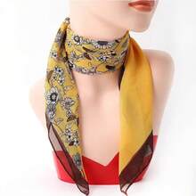 2026hot-Women's Chiffon Printed Small Square Scarf - Lightweight Floral Scarf Spring & Fall, Versatile Fashion Accessory, Boho & French Style Neck Scarf, Hair Bandana, Her, Daily & Travel - 藍色02 - 查看 4