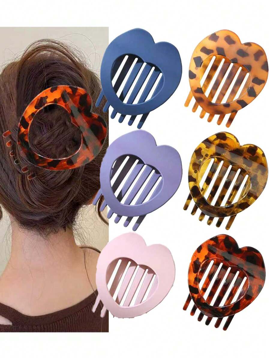 畅销款镂空心形发夹，无痛强力夹持鸭嘴夹，适用于盘发造型，发饰 - 彩色 - 查看 1