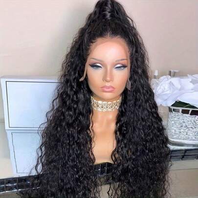 NATAN Elegant Afro Curly Kinky Wig For Women, Unisex-Adult, 180% Density Long Curly Synthetic Wig, High Temperature Fiber, Natural Look Lace Front Wig