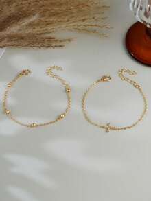 两件套优雅立方氧化锆十字装饰双层珍珠手链套装，适合女性日常佩戴、约会、派对等场合。 - 金黃色 - 查看 3