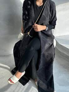 Modest Textured Jacquard Long Sleeve Jacket For Women, Summer - Black - View 3