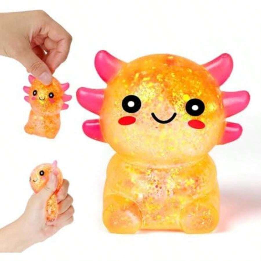 Squishy Axolotl Balls For Adults And Kids, Cute Malt Sugar Filled Sensory Fidget Toy, Animal Relief Axolotl Toys, Stretchy Squeeze Toys For Birthday Party Gift And Christmas (Purple)(Orange Axolotl Toy) - 彩色 - 查看 1