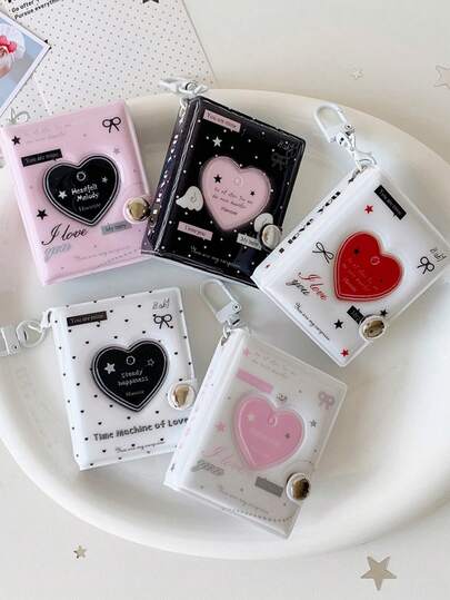 1个极简主义2英寸相册，镂空心形，适用于身份证照片、钥匙扣、饰品