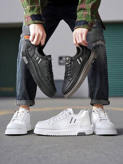 男士新款时尚运动鞋，经典百搭黑色休闲鞋，适合工作、通勤、旅行，易于清洁