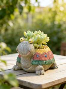 1个创意乌龟造型树脂花瓶摆件，象征长寿，适合室内多肉植物盆栽，可爱仙人掌花盆，室内园艺爱好者的绝佳礼物 - 彩色 - 查看 7