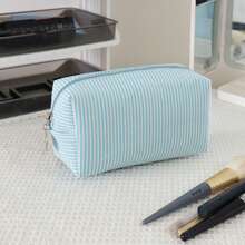 大容量拉链化妆包，泡泡雪纺刺绣条纹洗漱包，旅行化妆品收纳包，沙滩必备，女士美容学习用品 - 彩色 - 查看 20