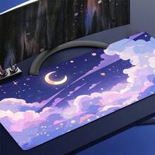 1个紫色云月图案鼠标垫，学院风电脑桌垫，带防滑橡胶底，办公配件装饰，女士适用 - 彩色 - 查看 1