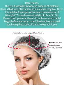 100个一次性透明防水浴帽，加厚大号，高弹性，适用于沐浴和头发护理，方便旅行和返校使用。