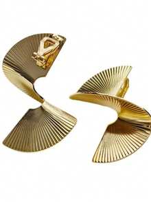 1对复古朋克风不对称螺旋扇形夹式耳环，无需耳洞，女士金属耳环饰品 - clip - 查看 5