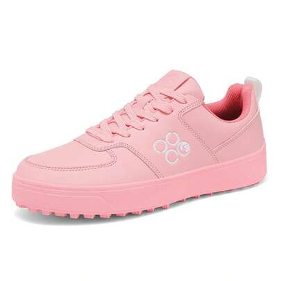 New Women's Golf Shoes, White & Pink Lightweight Breathable Shoes, Outdoor Golf Sports Casual Shoes, Plus Size Comfortable Golf Shoes For Women