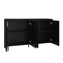 Modern And Minimalist Black Sideboard: The Perfect Combination Of Modular Storage And Elegant Design. This Sideboard Features Gold Handles And Adjustable Dividers. - Black - View 11