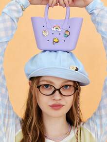 1PC Mini Children Silicone Solid Color Flower Hollow DIY Detachable Handbag Summer Beach Bag Mini Bag Handbag - Nhiều màu - Xem 4