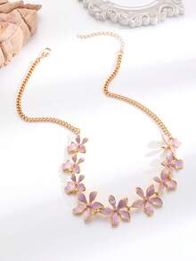 1pc Fashionable Luxury Elegant 3D Enamel Flower Necklace, Suitable For Women's Daily And Vacation Wear - Yellow Gold - View 2
