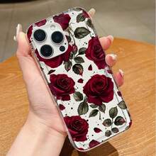 غطاء هاتف بطبعة وردة حمراء أنيقة متوافق مع أجهزة 17 16 15 14 13 12 11 Pro Max XS XR X 7 8 Plus SE2 SE3 16e، غطاء واقي مقاوم للصدمات بطبعة زهرية، هدية عيد الحب، هدية للصديقة، هدية احتفالية - متعدد الألوان - مشاهدة 11