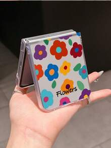 1pc Fashionable Minimalist Foldable Phone Case With Cute Floral Elements, PC Material, Protective Anti-Drop, Compatible With Samsung Galaxy Z Flip 3/Z Flip 4/Z Flip 5/Z Flip 6/Z, Find N3 Flip, Razr 50 Ultra/Razr 60 Ultra/Razr 60/Rolla Razr 50, MIX Flip, Galaxy Z Flip7 FE - Clear - View 1