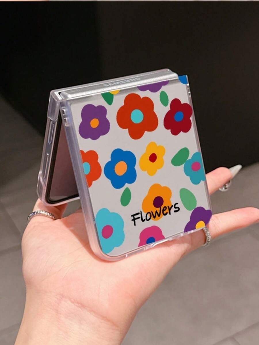 1pc Fashionable Minimalist Foldable Phone Case With Cute Floral Elements, PC Material, Protective Anti-Drop, Compatible With Samsung Galaxy Z Flip 3/Z Flip 4/Z Flip 5/Z Flip 6/Z, Find N3 Flip, Razr 50 Ultra/Razr 60 Ultra/Razr 60/Rolla Razr 50, MIX Flip, Galaxy Z Flip7 FE - Clear - View 1