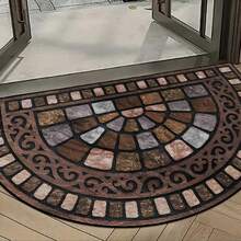 奢华棕色复古迎宾垫 - 防滑柔软涤纶材质，饰以精致石纹图案和装饰边框，适合优雅的入口或卧室装饰，装饰性门垫，复古美学，设计精美，前门迎宾垫 - 彩色 - 查看 4