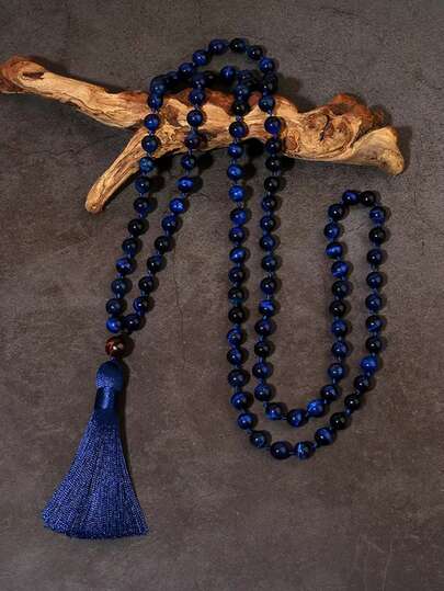 Bohemia Style Necklace Natural Stone Lapis Lazuli Tiger Eye 108 Knot Mala Necklace Meditation Prayer Blessing Rosary Jewelry For Men And Women