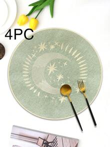 1/2/4件装刺绣布艺节日餐垫，适合婚礼宴会餐桌装饰，简约优雅的欧式风格布艺桌布，星月图案餐垫 - 彩色 - 查看 33