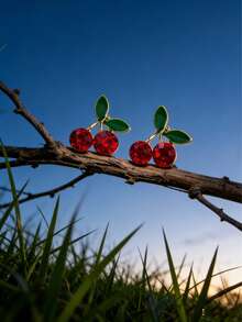 1 Pair Fully Rhinestone Cherry Earrings, Suitable For Daily Wear - Multicolor - View 4