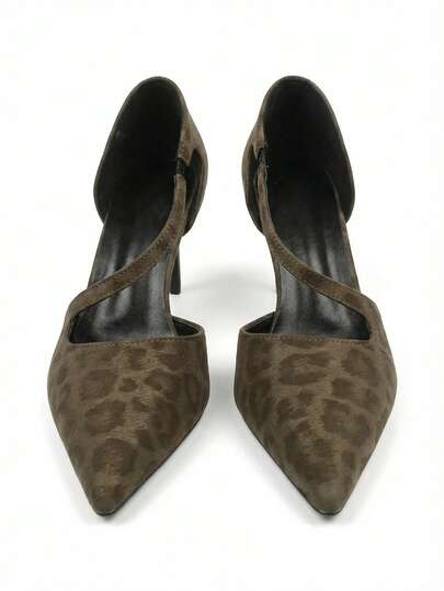 Women's Leopard Print High Heel Shoes, Pointed Toe Design, Elegant And Fashionable, Open Toe Comfortable And Breathable, Classic Lace-Up Style, Suitable For Daily Wear Or Formal Occasions, Adding Charm And Elegance, Comfortable Fit, Perfect Pair With Jeans And Dresses, Showcase Your Charming Look