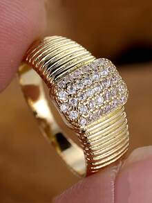 1枚奢华时尚女士宽边戒指，复古风格，未镀层，合成立方氧化锆，铜合金材质，完美适用于派对、婚礼、周年纪念、订婚等场合，四季皆宜的配饰 - 戒指 - 查看 3