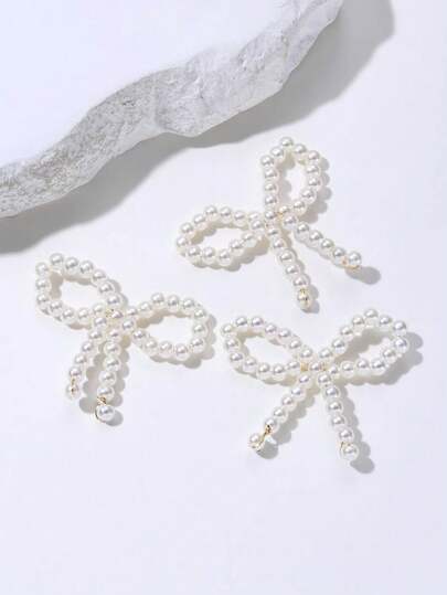 5pcs/Set Assorted Hollow Pearl Bow Pendant Beaded Decorations, DIY Handmade Earrings, Hair Clips, Bags, Clothes Accessories