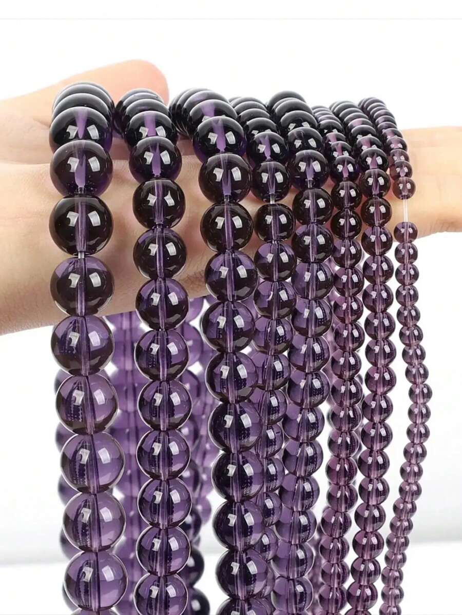 Hạt cườm thủy tinh màu tím violet, hạt đá tự nhiên màu tím mịn, hình tròn, dùng để làm trang sức DIY cho vòng tay và vòng cổ - kích thước 6mm, 8mm, 10mm. - Màu tím - Xem 1