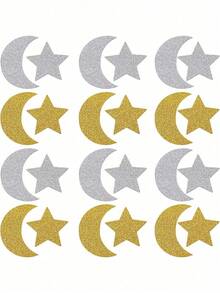 100pcs Star And Moon Paper Confetti, Double-Sided Table Paper Confetti With Colorful Flower Sequins, Wedding And Birthday Decorations, Moon And Star Party Decorations, Gold, Silver, Pink, Blue Baby Shower, Gender Explanation Party - Multicolor - View 7