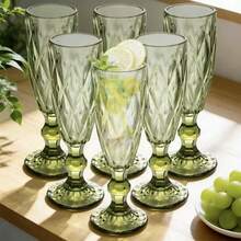 6-Piece Set Of Glass Champagne Flutes, Embossed Vintage Stemware, Suitable For Wine, Beer, Cocktails, Whiskey, And Juice, Christmas Wine Glass Gift Set, Perfect For Halloween, Birthday Parties, Wedding Decorations, Offices, Homes, And More, 5 Oz/150 Ml - màu xanh lá - Xem 1