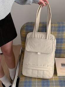 Large Capacity Quilted Solid Color Laptop Bag, 11 Inch Minimalist Flip-Cover Handbag, Nylon Material, Multiple Colors Available, Built-In Laptop Compartment, Main Compartment + Front Flap Pocket Design, Notebook Briefcase, Business & Casual Dual-Use, Suitable For Work Commute, Student Classes, Lightweight & Practical Multipurpose Tote - Multicolor - View 5