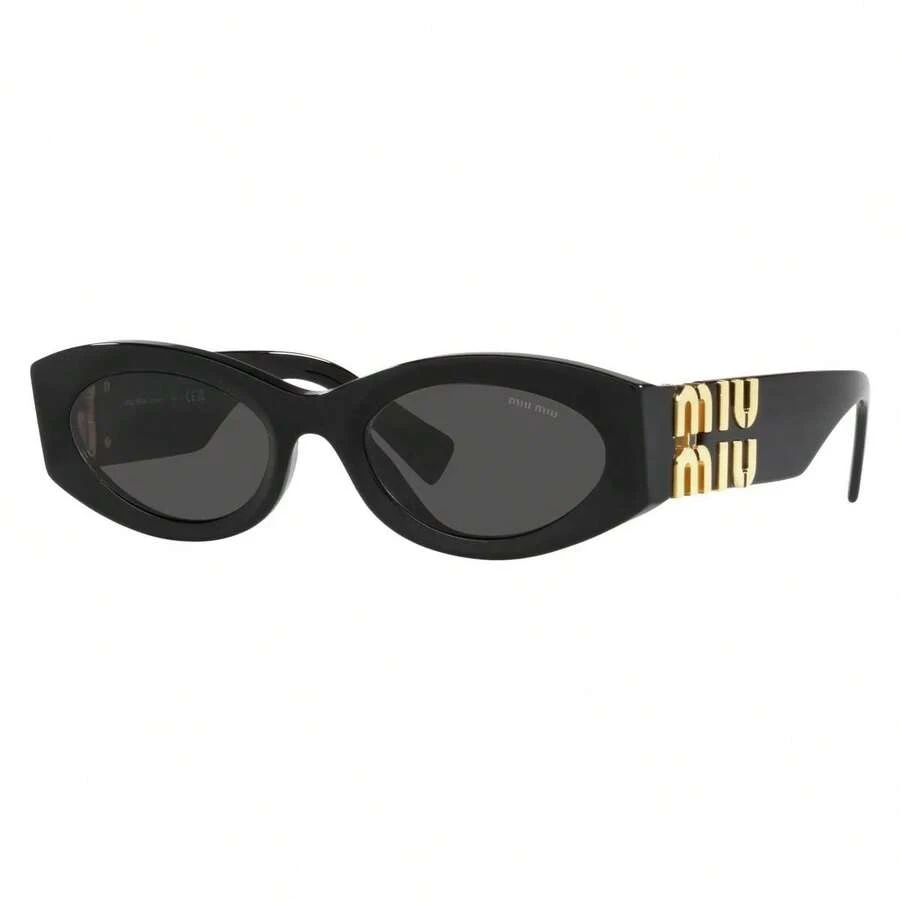 Miu Miu Sunglasses Sun Glasses Women Black Oval Frame Gold Logo UV Protection Summer Beach Fashion - Black - View 1