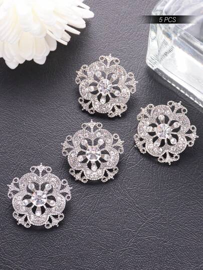 5颗/件 花卉镂空浮雕水钻3D复古优雅金属纽扣，适用于婚纱、外套、毛衣、开衫、夹克等装饰，可手工缝制，适用于礼盒、伴娘鞋帽等DIY配件。