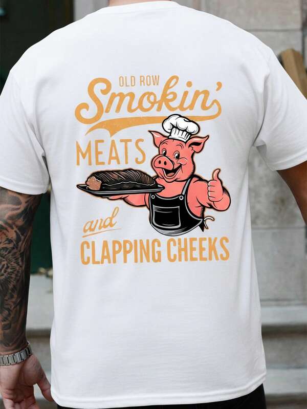 加大码男士卡通趣味字母印花圆领短袖休闲T恤