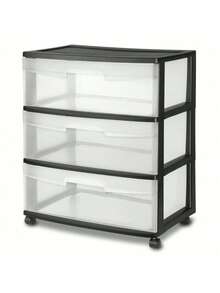 Wide 3 Drawer Cart, Clear Plastic Storage Drawers, Wheels Included, Black - màu đen - Xem 7